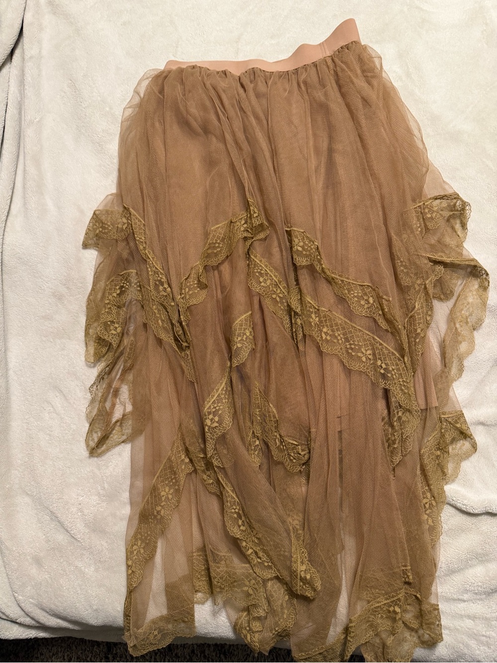 Brown Layered Lace Tulle Skirt - Women's Skirt
